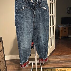 Lane Bryant Blue Denim Jeans with Plaid Cuffs